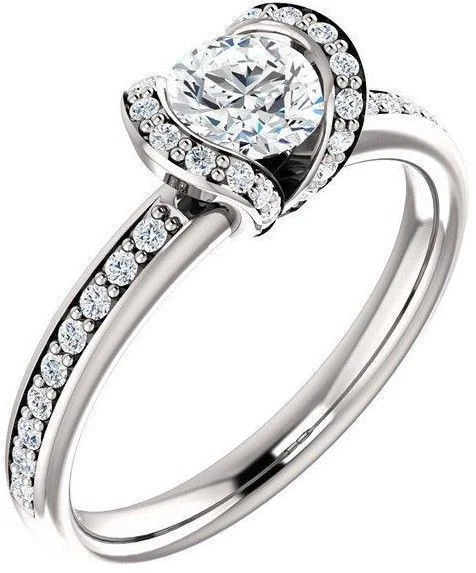 Anillo de compromiso de diamantes redondos de 1,32 quilates con halo de oro blanco de 14 k inspirado en colección Foto 1 de 1