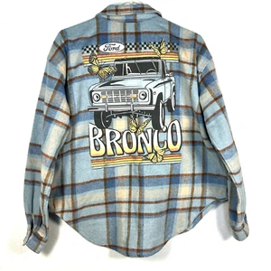 Ford Bronco Shacket Womens XS Graphic Flannel Shirt Plaid Grunge Boyfriend Auto - Picture 1 of 7