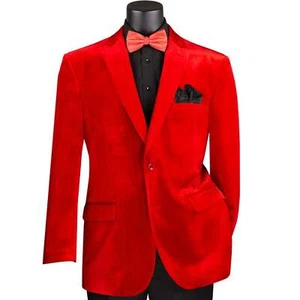 VINCI Men's Red Velvet 2-Button Reg Fit Dinner Jacket - NEW - Picture 1 of 27