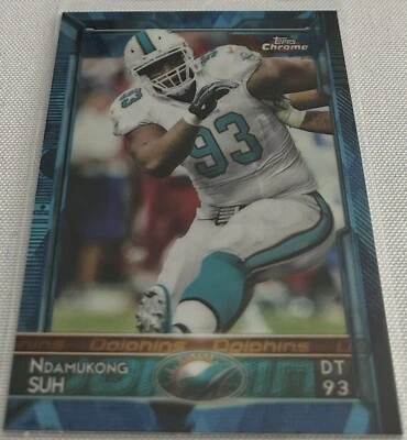 2015 Topps Chrome Football Ndamukong Suh Miami Dolphins Blue Diamond Refractor - Image 1 of 2