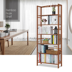 27" Bamboo [ADJUSTABLE SHELF] Bookcase Hollow-Out Utility Rack Storage Organizer