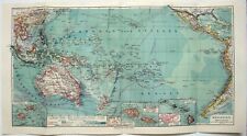 Oceania - Original 1909 Map by Meyers. Australia NZ Pacific Islands. Antique