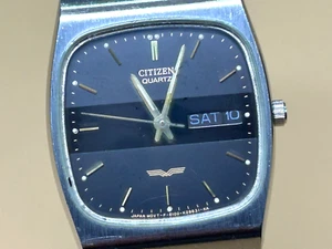 Rare! Vintage CITIZEN 4100-K08455 Black Day-Date Men 30mm QZ Watch From JAPAN - Picture 1 of 11