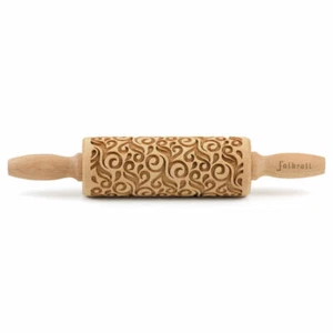 Folkroll Teigrolle Floral Deko Nudelholz Prägerolle Muster Motiv Buchenholz j... - Bild 1 von 5