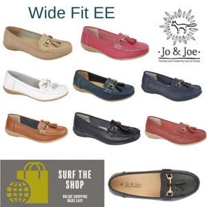 Jo & Joe Ladies Leather Nautical Loafers Wide Fitting Slip on Shoes sizes UK 4-8 - Picture 1 of 12