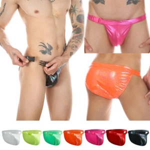 Herren Wetlook Bademode Sexy Bikini Unterwäsche Slip Laser Kunstleder Schnalle - Picture 1 of 29