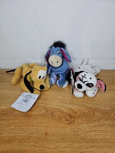 The Disney Store Mini Bean Bag Plush Beanie Lot NWT -  Eeyore, Pluto, Dalmatian - Picture 1 of 7