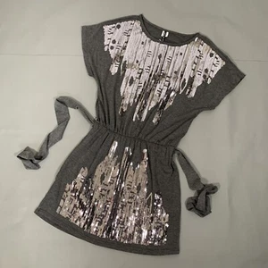 Grau funkelndes Mini Drop Waist Kleid silber Pailletten Gürtel Damengröße M neu ohne Etikett - Bild 1 von 12