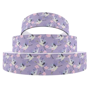Grosgrain Purple Flying Birds Floral Flowers Ribbon 1" 25mm - Picture 1 of 1