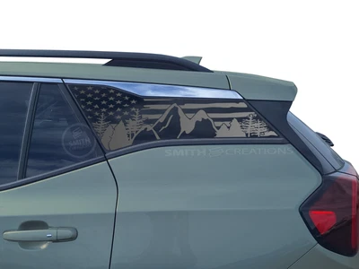 Fits 2018-2025 GMC Terrain Window Distressed American Mountain Scene Vinyl Decal Foto 1 de 3