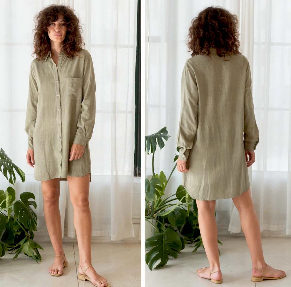 Nuevo con etiquetas Vestido Rachel Pally Talla XL Rosie Caqui Camisa Rayón Mezcla de Lino $268 Foto 1 de 4