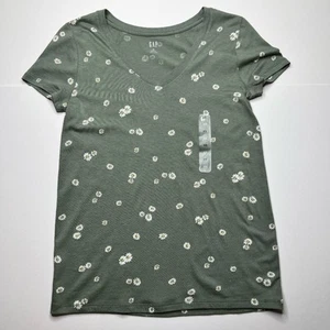 GAP Womens NWT Favorite Army Summer Green Floral Tee Shirt Size XS - Picture 1 of 6