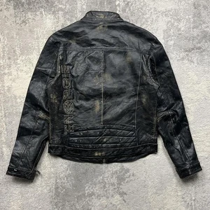 Giacca pelle vintage Energie media uomo stile motociclista italiano sbiadito nero Y2K - Foto 1 di 8