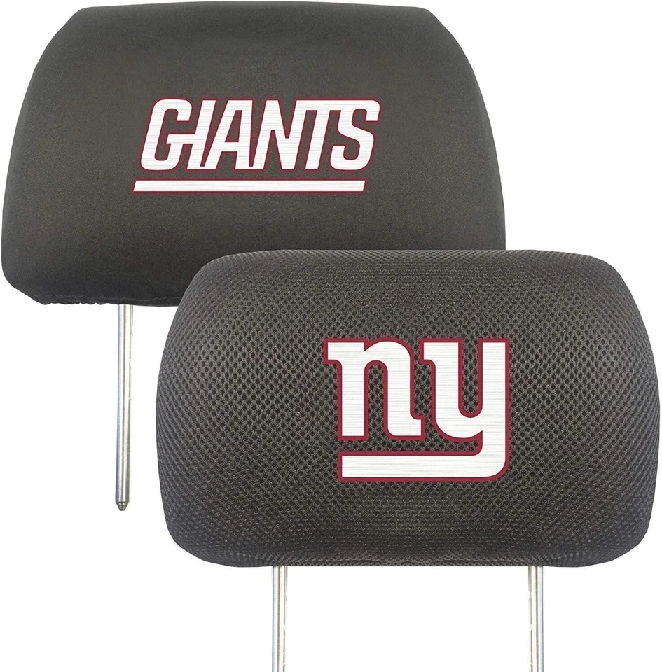 SPORTS LICENSING SOLUTIONS New York Giants Pair of Premium Auto Head Rest Covers, Embroidered, Black...
