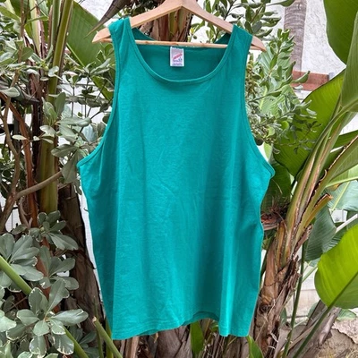 Camiseta sin mangas vintage años 90 Jerzees EE. UU. algodón verde L Foto 1 de 4