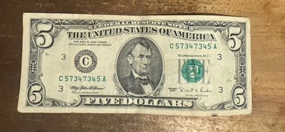 1995 Five Dollar Bill(Last Year Of The Small Face) - Image 1 of 2