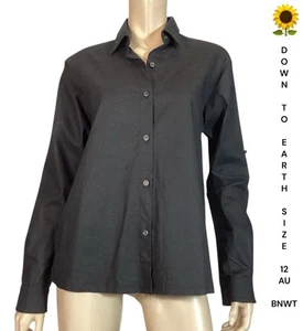 🌻DOWN TO EARTH SIZE 12 LONG SLEEVE BLACK ROLL TAB SOLID LINEN BLEND WORK SHIRT - Picture 1 of 11