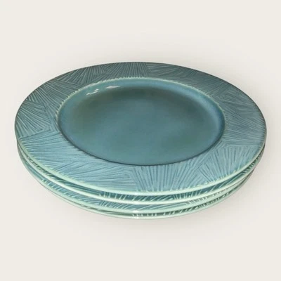 Habitat Green Leaf 4x Dinner Plates 11” Textured Reactive Glaze Discontinued - Image 1 of 4