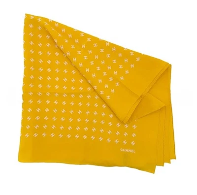 Auténtica bufanda de seda vintage Coco CHANEL oro amarillo sexy parcialmente usada EE. UU. Foto 1 de 3