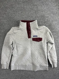 Patagonia Pullover Damen klein grau burgund Bio Baumwolle Stepp Druckknopf Tasche - Bild 1 von 6