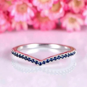 1 Ct Round Cut Simulated Sapphire Half Eternity Band Ring 14k White Gold Plated - Picture 1 of 6