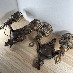 Pair Of Riddle Co.? Wall Sconces 2 Bulb Untested Hard Wired Mica Metal B27 Mark - Picture 1 of 9