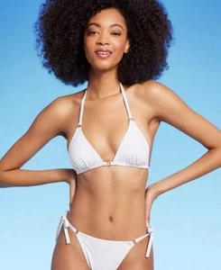 Women's Ring Front Triangle Bikini Top - Shade & Shore White XL 16 - Picture 1 of 2