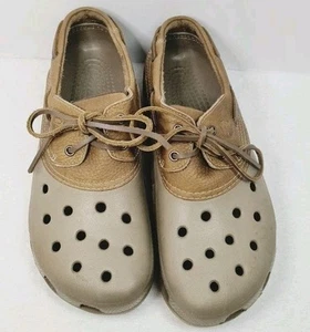 Scarpe da barca vintage Crocs Islander Pitcrew da uomo taglia 13 pelle marrone sabbia top stringate - Foto 1 di 15