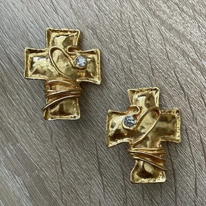 Christian Lacroix Clip On Earrings Made In France Vintage Glam Statement Cross - Picture 1 of 13