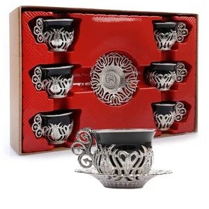 12 Pc Turkish Greek Arabic Coffee Espresso Cup Saucer Porcelain Set (Black Si... - Picture 1 of 9