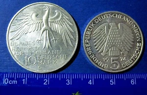 Germany 1972 & 1974 Bundesrepublik Deutschland 5 & 10 Mark Silver Coins – Collec - Picture 1 of 2