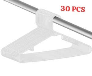 Clothing Hangers White, 30 & 150 Pack Durable Plastic, Space-Saving - Picture 1 of 7