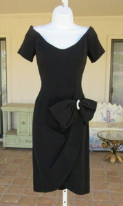 VTG 1980s MORTON MYLES BLACK COCKTAIL DRESS SIZE 6 TRIACETATE RAYON RHINESTONES - Picture 1 of 12