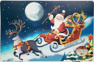 Set of 2 Kitchen Vinyl / Foam Back Placemats, CHRISTMAS,WINTER SANTA'S SLEIGH,BH - Picture 1 of 12