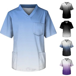 Men Scrubs Summer Professionals V Neck Anti-Wrinkle Blouse with Pockets - Picture 1 of 18