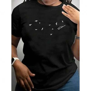 Women's Casual Sports T-shirt, Round Neck, Short Sleeved, Fashionable Bird Print - Picture 1 of 12