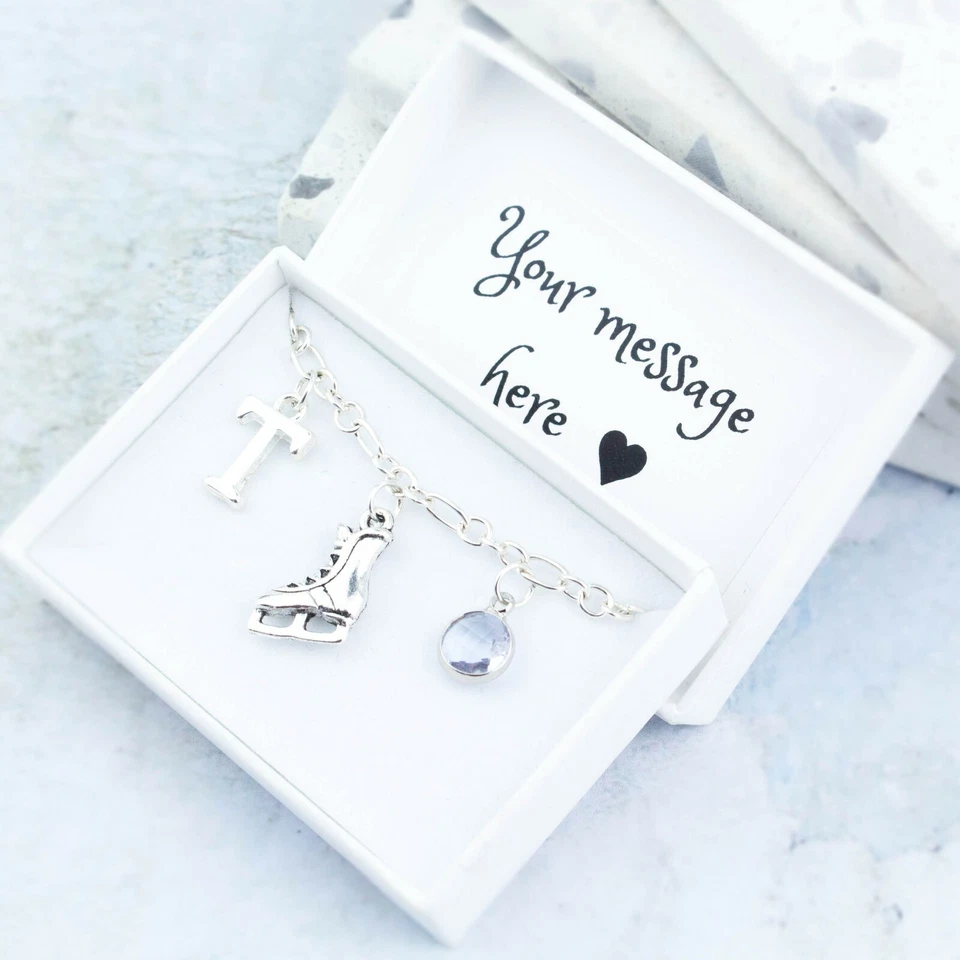 Ice Skating Bracelet, Personalised Gift, Figure Skating Charm, Winter Theme Gift - Imagem 1 de 4