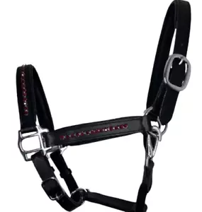 Red Crystal Leather Horse Padded Headcollar Halter All Size & Colors. - Picture 1 of 4
