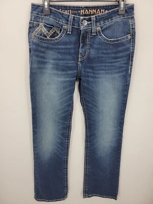 Pantalones de mezclilla para mujer Cruel Girl 28 Hannah lavado oscuro descolorido bordado Western Boho Foto 1 de 4