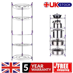 Kitchen Pan Stand Saucepan Pot Rack Chrome Storage Organiser Shelf Holder-5 Tier - Picture 1 of 8