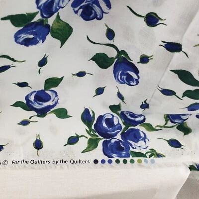 Vintage RJR Fashion Fabrics Blue Roses Loose Pattern on White 2 Yds 44" Width - Image 1 of 4