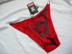 L, Savage X Fenty X Diesel Foiled Fishnet String Bikini, Red & Black, NEW - Picture 1 of 16