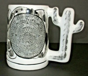 Aztec Mayan Calendar Silver White Black Cup Mug 16 oz - Picture 1 of 5