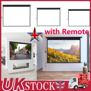 72-120'' Electric Motorised Projector Screen Home Cinema Remote Control HD TV - Picture 1 of 42