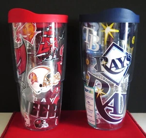 TWO (2) BEAUTIFUL, TAMPA BAY BUCCANEERS/TAMPA BAY RAYS, 24oz TERVIS TUMBLERS - Picture 1 of 6