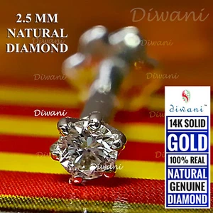 2.5mm Echt Si Diamant Nase Lippen Monroe Schraube Ohrstecker Piercing Ring Pin - Bild 1 von 12