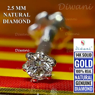 2.5mm Echt Si Diamant Nase Lippen Monroe Schraube Ohrstecker Piercing Ring Pin - Bild 1 von 4