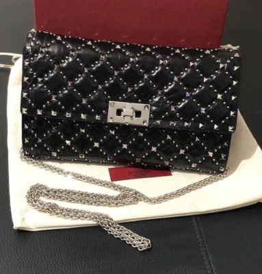 VALENTINO Rockstud Spike Clutch Bag Black FRESH with Dust Bag & Box RARE FINISH - Image 1 of 4