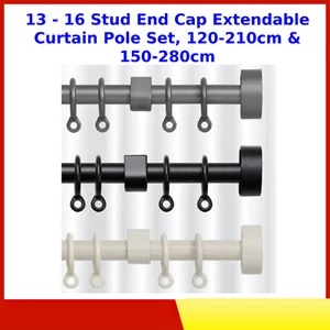 Speedy 13-16mm Stud End Cap Extendable Curtain Pole Set, 120-210cm & 150-280cm - Picture 1 of 13