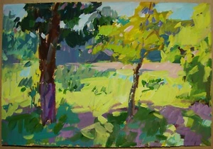 Ukrainian acrylic painting Impressionism sunny day summer forest meadow summer - Picture 1 of 4